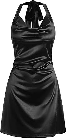 Photo 1 of ZAFUL Women Halterneck Satin Mini Dress Sexy Cowl Neck Silky Party Cocktail Club Dress Large
