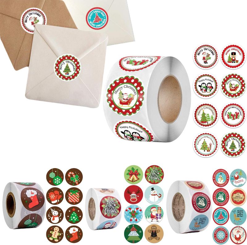 Photo 1 of Agwut 2000 PCS Merry Christmas Round Adhesive Labels, Christmas Roll Pack Sticker for Cards Envelope Gift Boxes Envelope Seals Stickers for Cards (4 Rolls) 