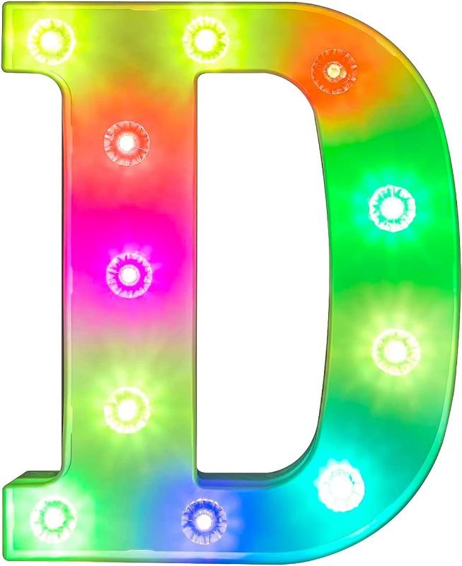 Photo 1 of Glintee Light Up Letters Lights, 26 Alphabet Light Up Marquee Letters Sign, Light Up Letters Wedding/Birthday Party Night Light Home Bar Decoration-(Colorful D)