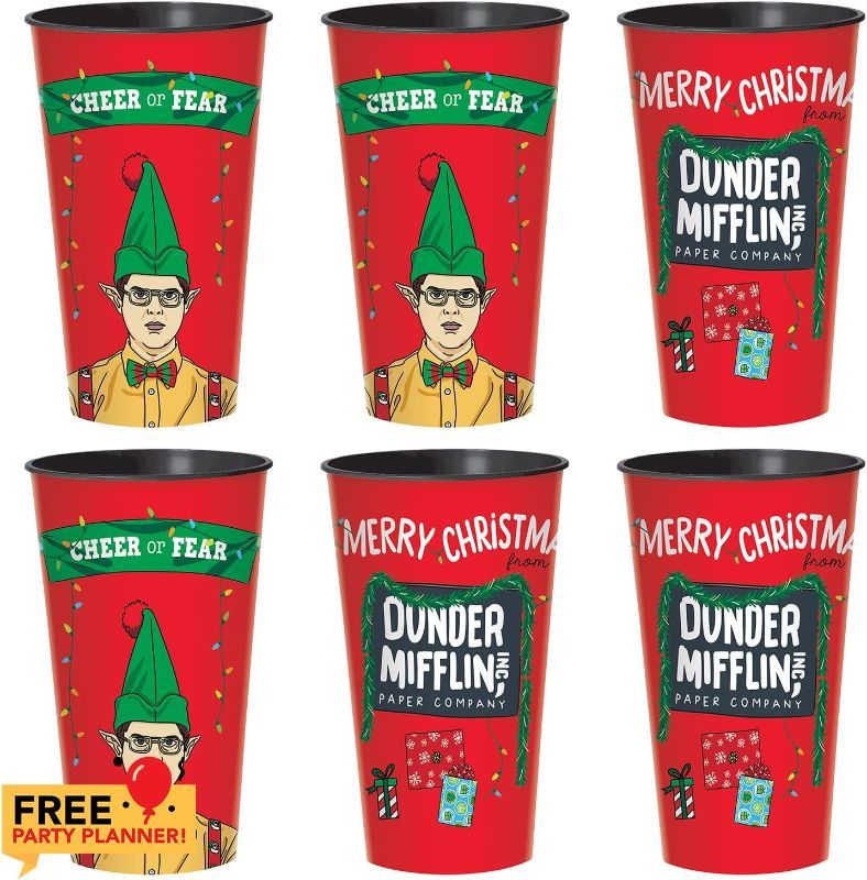 Photo 1 of amscan The Office TV Shows 6 Count Christmas Plastic Cups | Holiday Events Supplies Set | Party Décor & Disposable Decorations
