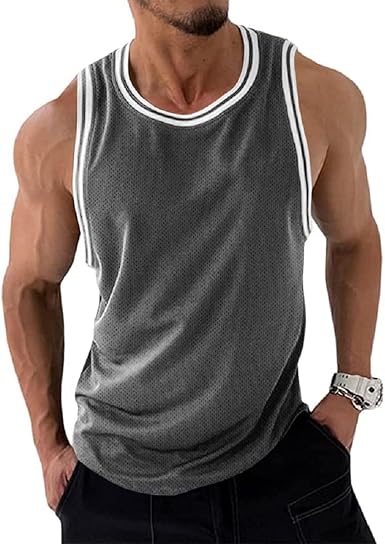 Photo 1 of Danedvi Men's Sleeveless Summer Casual Mesh Tank Jerseys T-Shirt Round Neck Tops Tunic Loose Shirts Large 