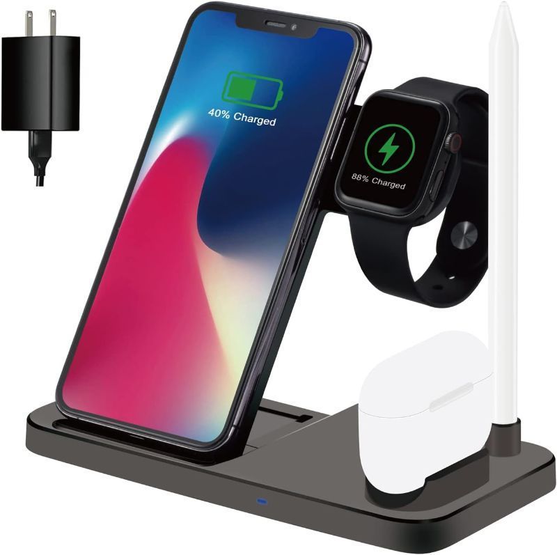 Photo 1 of Wireless Charger, Compatible with Apple Watch/Airpods MUSICBEE 4 in 1 QI Certified 10W Fast Wireless Charger Station Compatible with iPhone 13 / 13pro / 13pro Max / 12pro / 12pro Max 