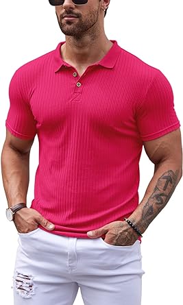 Photo 1 of YRW Men's Casual Short Sleeve T Shirt Solid Color Stretch Polo Shirts Classic Ribbed Golf Shirts Muscle Jersey Shirt 3XL