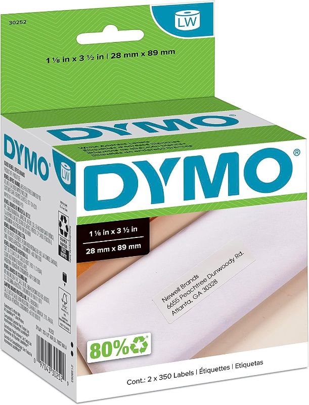 Photo 1 of DYMO Labels for LabelWriter Label Printers (1-1/8" x 3-1/2")-Mailing Address Labels,2 Rolls of 350 (700 Total)