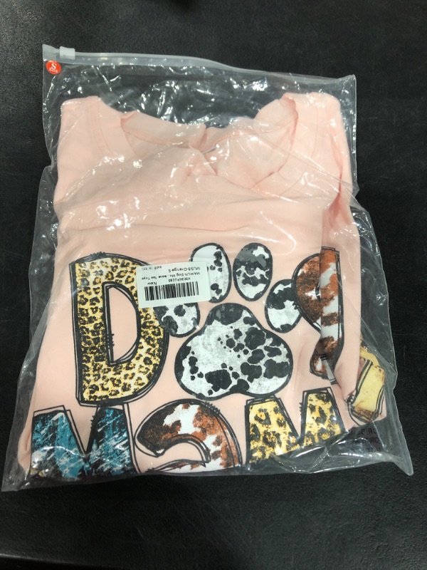Photo 2 of Funny Letter Print Shirt for Women Leopard Dog Paw Graphic Tees Dog Lovers Shirts Casual Short Sleeve Dog Mama Tops (Small, Pink) 