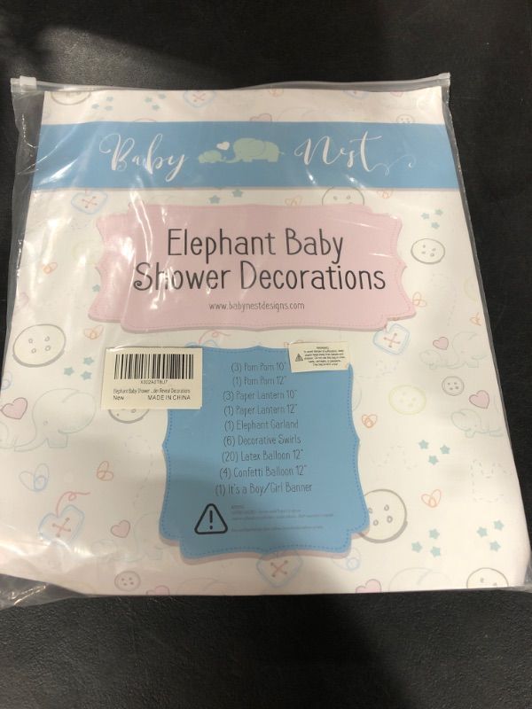 Photo 2 of Elephant Baby Shower Decorations for Boy - Baby Shower Backdrop with Balloons, Its a Boy Banner, Paper Hanging Decorations and More Party Decor/Gender Reveal Decorations (Gray) 