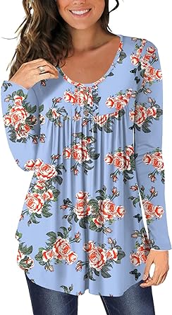 Photo 1 of HAHIYOR Womens Tops Casual Long Sleeve Tunic Loose Fit Pleated Fall Floral Print T-Shirt Medium