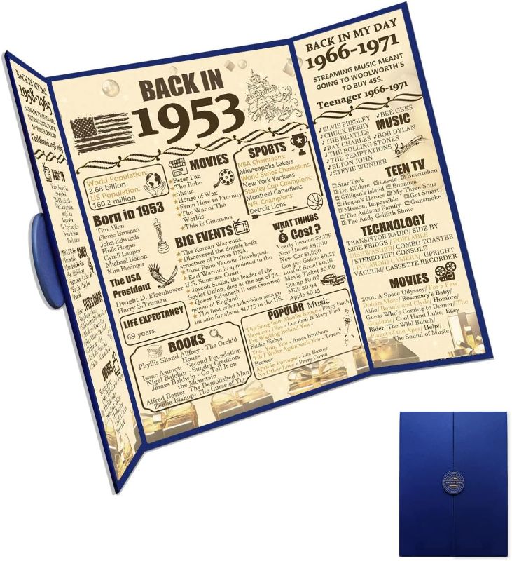 Photo 1 of 70th Birthday Decorations Party Poster, Back in 1953, 70th Anniversary Certificate Gift, Party Supplies Anniversary Decorations Birthday Gifts for Women & Men Turning 70 Years Old?Blue Shell Surface? 