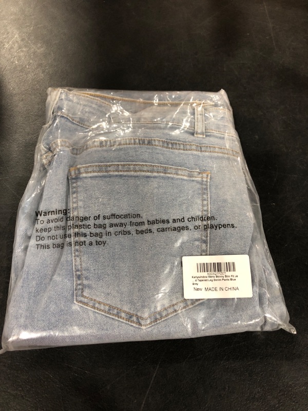Photo 1 of Karlywindow Mens Skinny Slim Fit Jeans Stretch Ripped Tapered Leg Denim Pants Size 36