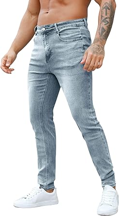 Photo 1 of Karlywindow Mens Skinny Slim Fit Jeans Stretch Ripped Tapered Leg Denim Pants Size 36