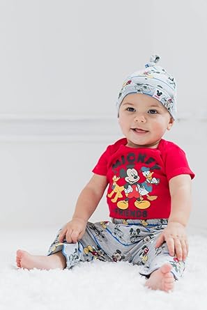 Photo 1 of Disney Mickey Mouse Pluto Donald Duck Baby Bodysuit Pants and Hat 3 Piece Outfit Set Newborn to Infant (18mo)