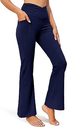Photo 1 of ZDRFKA Women's Bootcut Yoga Pants Crossover High Waisted Flare Pants Stretch Workout Leggings with Pockets Medium
