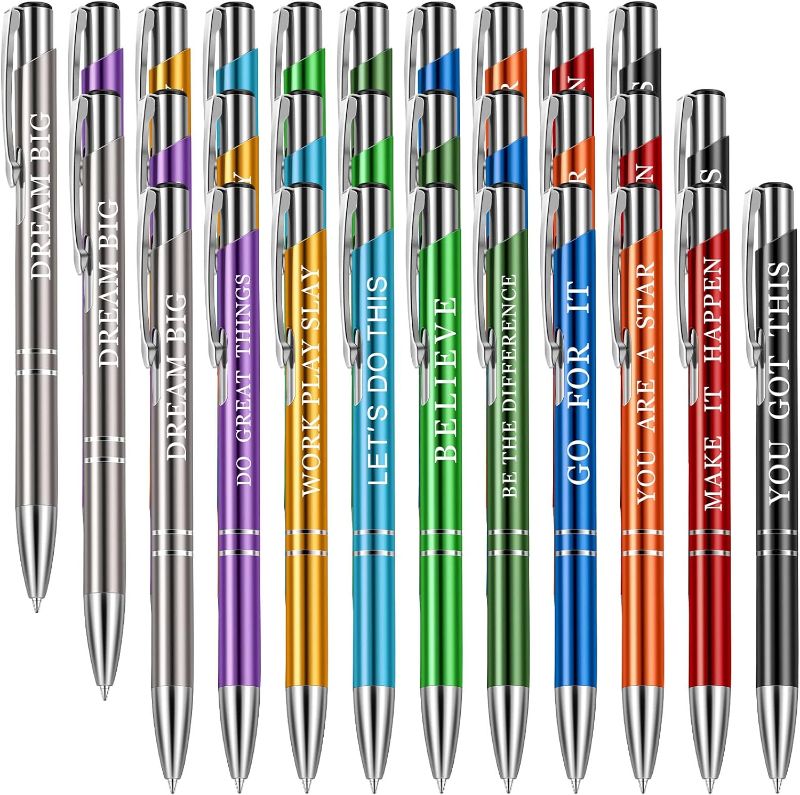 Photo 1 of Chrisfall Inspirational Ballpoint Pens Employee Appreciation Gifts Bulk Motivational Quote Pens with Coated Metal Motivational Gifts Pens for Men Women, 10 Colors (30 Pieces) 