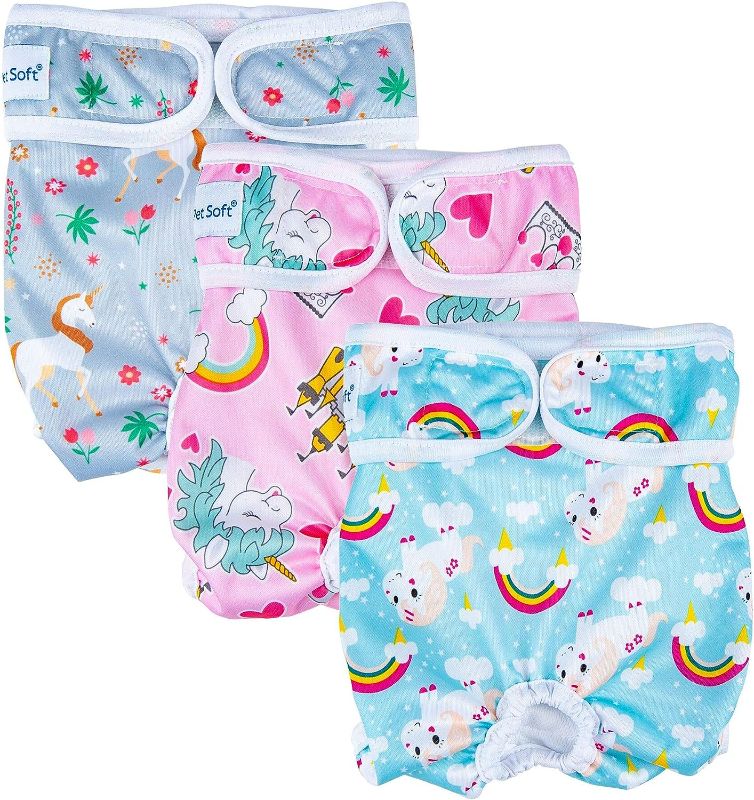 Photo 1 of 3 Pcs Reusable Dog Diapers Female - L Highly Absorbent Anti-Side Leakage Dog Panties Skirt Diaper for Dogs in Heat Cycle, Period, Excitable Urination or Incontinence