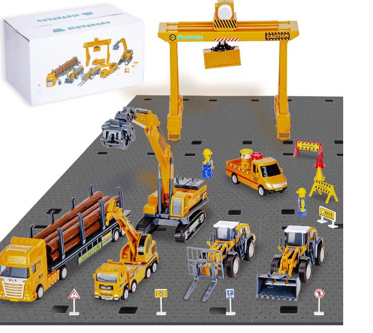 Photo 1 of CLOVERCAT Construction Toys for Kids - Toy Construction Vehicles Playset with Excavator, Tractor Truck, Backhoe, Crane, Dump Trucks - Great Birthday Gift for 3 4 5 Year Old Boys & Toddlers (Set 1)