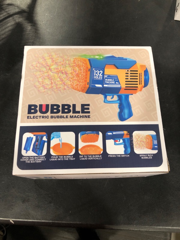 Photo 2 of 132 Holes Bubble Gun Machine - Rocket Bubbles Blaster with Led Lights Summer Idea Gifts Toys for Kids Boys Girls 3 4 5 6 7 8 9 10 11 12 Years Old (Blue) 132 Holes Blue