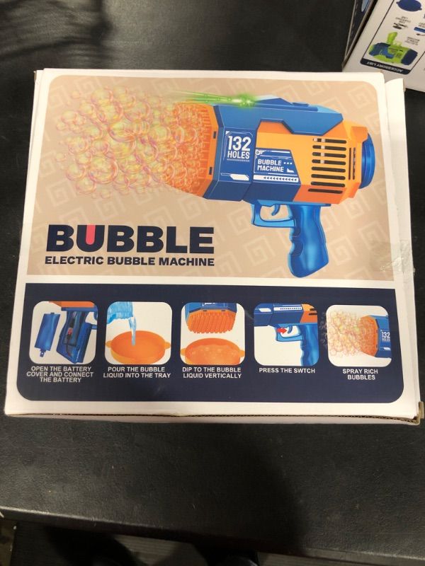 Photo 2 of 132 Holes Bubble Gun Machine - Rocket Bubbles Blaster with Led Lights Summer Idea Gifts Toys for Kids Boys Girls 3 4 5 6 7 8 9 10 11 12 Years Old (Blue) 132 Holes Blue