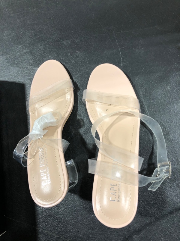 Photo 1 of Cape Robbin Wisdom Clear Chunky Block Low Heels for Women, Transparent Strappy Open Toe Shoes Heels for Women 5.5