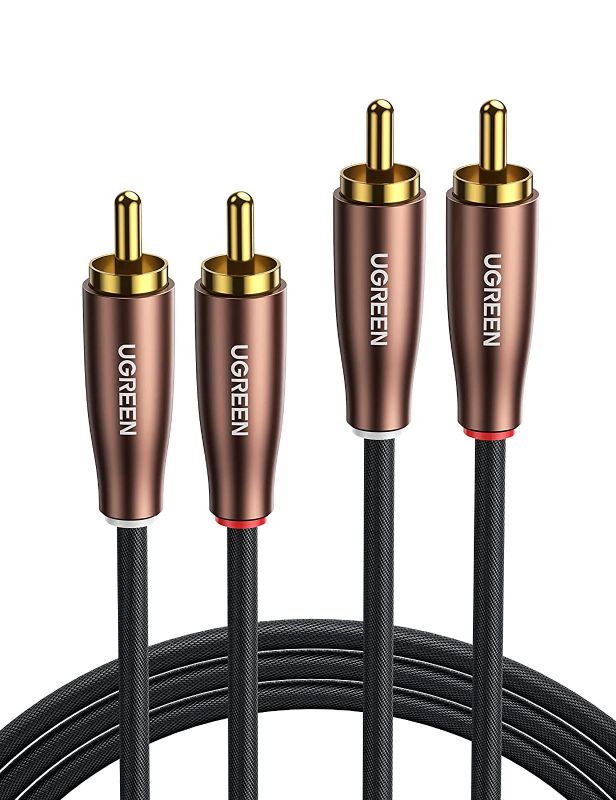 Photo 1 of UGREEN RCA Cables 2RCA Male to Male Stereo Audio Adapter HiFi Sound Braided Auxiliary Audio Cord Gold-Plated RCA Cable Compatible with Home Theater HDTV Amplifiers Hi-Fi Systems Car Audio Speakers 6FT