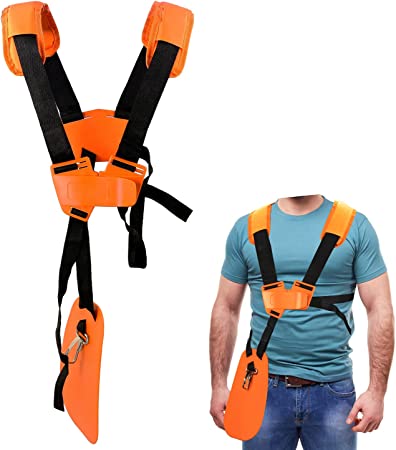 Photo 1 of YOUSHARES Trimmer Shoulder Strap Double Breasted - Mower Trimmer Harness Strap with Durable Nylon Belt Adjustable for Brush Cutter or Gardenning (for STIHL FS, KM Series String Trimmer), Orange

