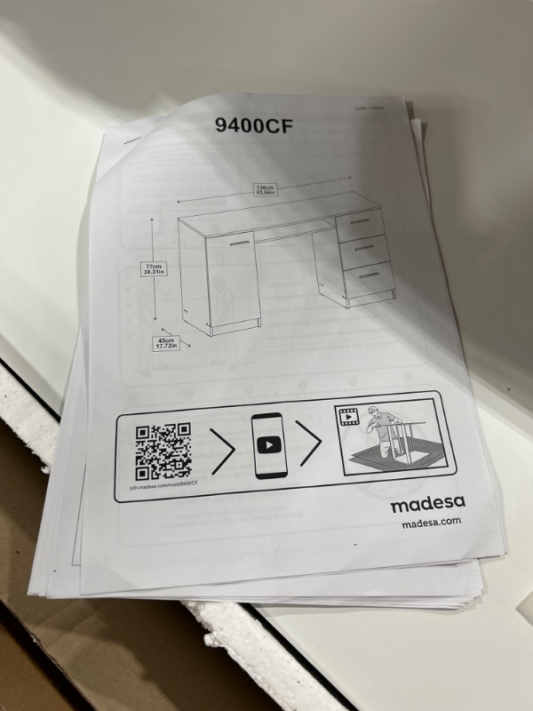 Photo 5 of MADESA Home Office Computer Desk with 3 Drawers, 1 Door and 1 Storage Shelf, Bureau de Travail, Wooden, 18" D x 53" W x 30" H - White
