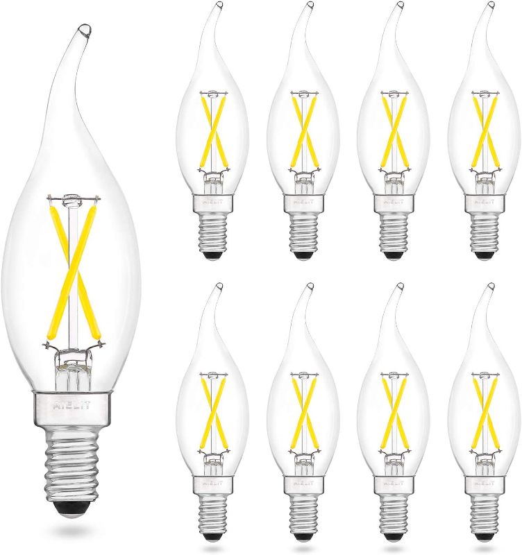 Photo 1 of E12 Candelabra Bulb 25 Watt Equivalent, Candle Light Bulbs Dimmable, 2W CA10 Flame Tip 5000K Daylight White, E12 Candelabra LED Light Bulbs for Chandeliers, Ceiling Fan, Pendant, Wall Sconces, 8 Pack 