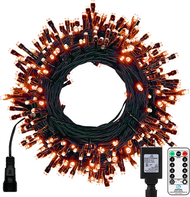 Photo 1 of Orange Halloween Lights, 66Ft 200 LED Plug in Waterproof Christmas String Lights with Remote, 8 Lighting Modes Fairy Twinkle Lights for Outdoor Indoor Holiday Wedding Party Decorations - Black Wire 