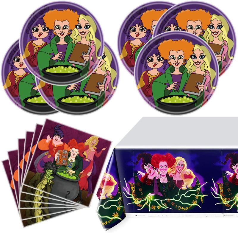 Photo 1 of 41pcs Hocus Pocus Party Supplies, 20 Plates, 20 Napkins and 1 Tablecloths, Hocus Pocus Birthday Party Decorations