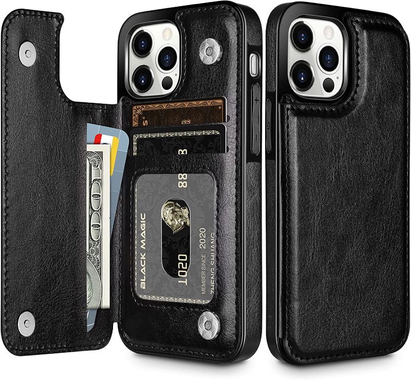 Photo 1 of HianDier Wallet Case Compatible with iPhone 13 Pro Case 5G 6.1-inch Slim Protective with Credit Card Slot Holder Flip Folio Soft PU Leather Magnetic Closure Cover, Black 