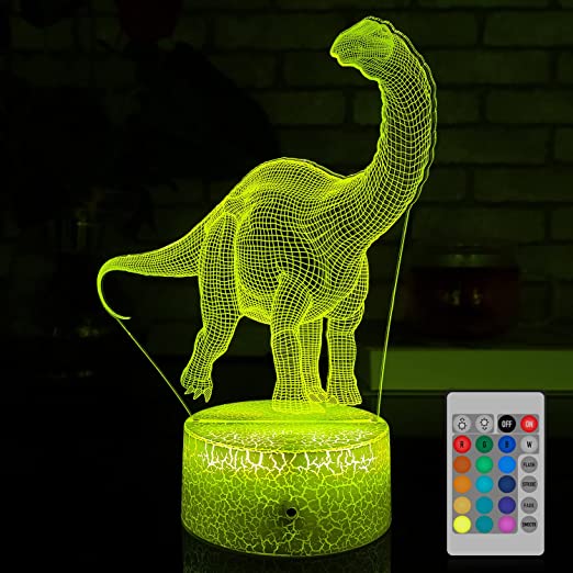 Photo 1 of HLLKYYLF Dinosau Night Light for Boys Dinosaur Light with Touch and Remote Control 16 Colors Changing Dimmable Dinosaur Lamp as Dinosaur Toys for 2 3 4 5 6 7 8 9 Year Old Boy Girl (Brontosaurus)
