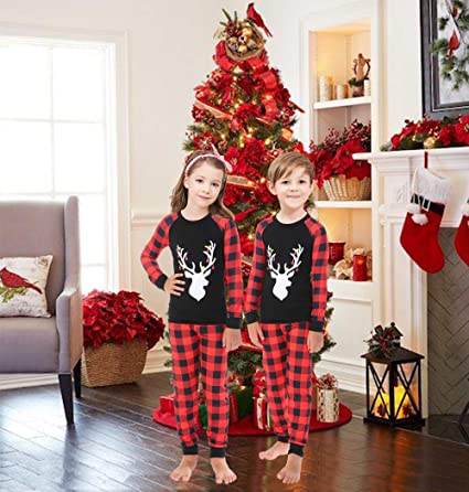 Photo 1 of 1 PAIR Christmas  Pajamas Plaid Deer Cotton Pjs Elk Clothes Sleepwear kids size 5