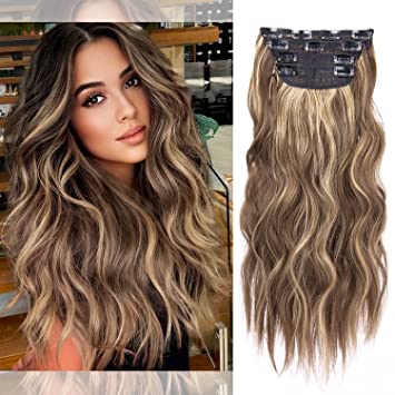 Photo 1 of 20 Inches Brown Clip in Hair Extensions, 4Pcs Synthetic Clip in Hair Extensions, Wavy Long Hair Extensions Clip in, Natural Thick Hair Extensions (Brown Mixed Blonde, 4Pcs) https://a.co/d/elk9bXq
