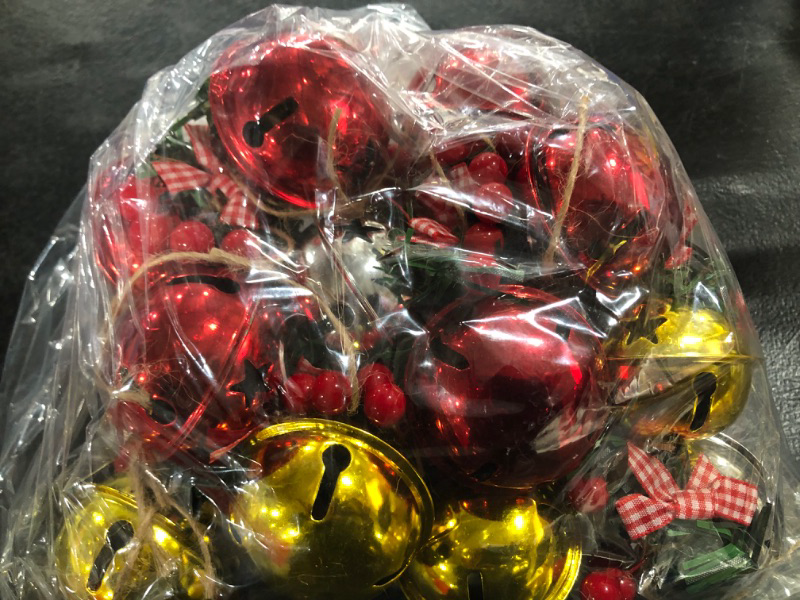 Photo 1 of 18 PCS Christmas Jingle Bells Ornaments in Red White Green,Christmas Tree Bells Pendant ,Christmas Holiday Party Supplies for Christmas Tree Decor,Wreath,Window Memorial Ornament(Bell-Mix2)
