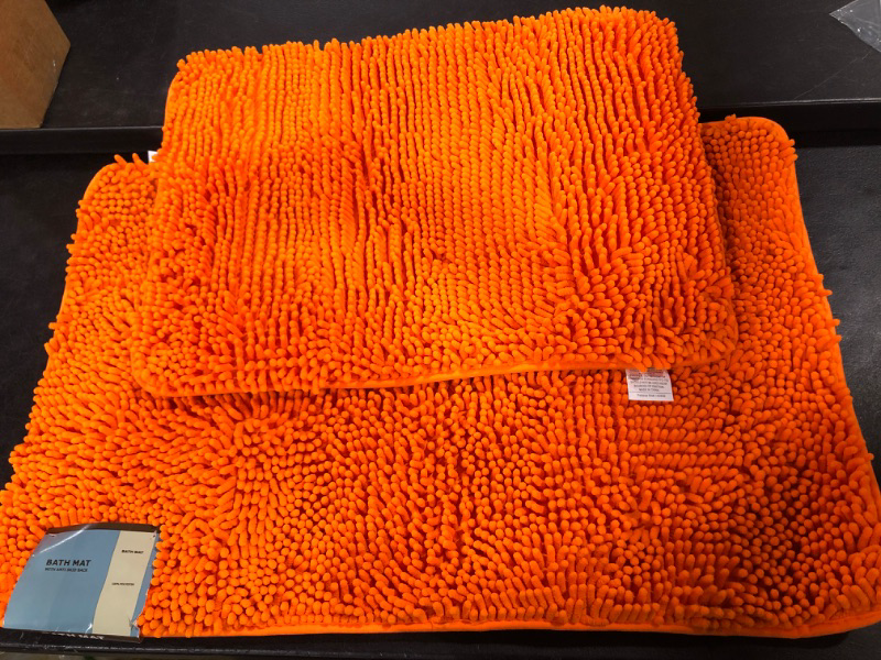 Photo 1 of 2 Plush  Bath Rugs Extra Soft and Absorbent Microfiber Shag Rug, Non-Slip Runner Carpet for Tub Bathroom Shower Mat Orange20" AND 16"
