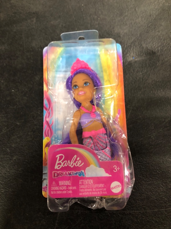 Photo 2 of Barbie Dreamtopia Chelsea Mermaid Doll, 6.5-inch with Purple Hair and Tail
open box