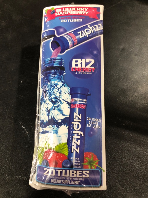 Photo 2 of Zipfizz Energy Drink Mix, Electrolyte Hydration Powder with B12 and Multi Vitamin, Blueberry Raspberry (20 Pack) Blueberry Raspberry 20 Count (Pack of 1) EXP 6/2024