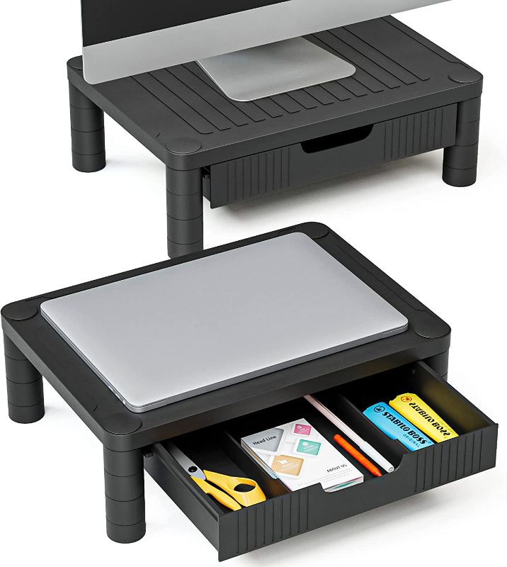 Photo 1 of MaxGear 2 Pack Monitor Stand Riser with Drawer 16 Inch, Height Adjustable Monitor Riser for 2 Monitors with Drawer, Suitable for Computer Screen, Laptops, Printers, Computer Monitor Stand with Storage----FACTORY SEALED