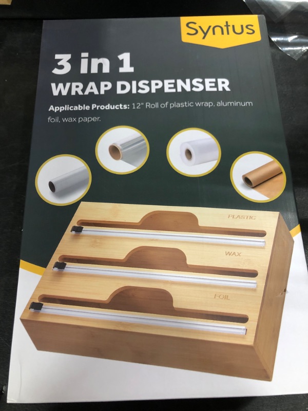 Photo 2 of  Syntus Foil and Plastic Wrap Organizer, 3 in 1 Wrap Dispenser with Cutter, Plastic Wrap, Aluminum Foil and Wax Paper Dispenser for Kitchen Drawer, Bamboo Roll Storage Organizer, Fits 12" Roll