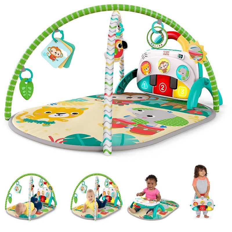 Photo 1 of Bright Starts 4-in-1 Groovin’ Kicks Piano Gym, Tummy Time Play Mat & Activity Baby Toys, Green - Tropical Safari, Newborn to Toddler
