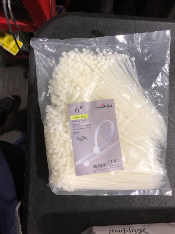 Photo 2 of 1000 Pack 6 Inch Bulk KOOWIN Nylon Plastic Cable Zip Ties Small Wire Wraps White 6 inch 18 lb (1000 pcs) White