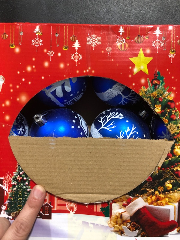 Photo 1 of 12-Pack Christmas Balls Ornaments 3.15-Inch Blue Glittered Print Ball for Tree Decoration Shatterproof Hand Painting Hanging Ornaments for Xmas Home Decor Festival Party Holiday