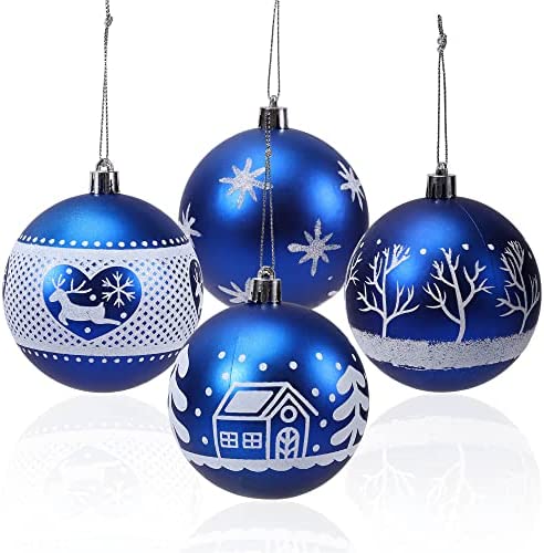 Photo 1 of 12-Pack Christmas Balls Ornaments 3.15-Inch Blue Glittered Print Ball for Tree Decoration Shatterproof Hand Painting Hanging Ornaments for Xmas Home Decor Festival Party Holiday