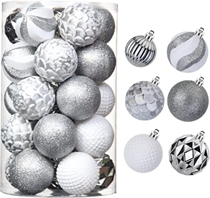Photo 1 of 31pcs 2.75in & 1.97in Christmas Decoration Balls Shatterproof Colorful Set Ornaments Balls for Festival Wedding Home Party Decors Xmas Tree Hanging (White & Silver )
