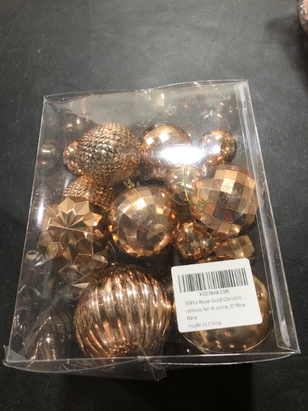 Photo 2 of 36Pcs Rose Gold Christmas Ball Ornaments for Christmas Tree - 9 Style Tree Ornaments Decorations Shatterproof Xmas Hanging Ball - Christmas Decorations for Home, Office
