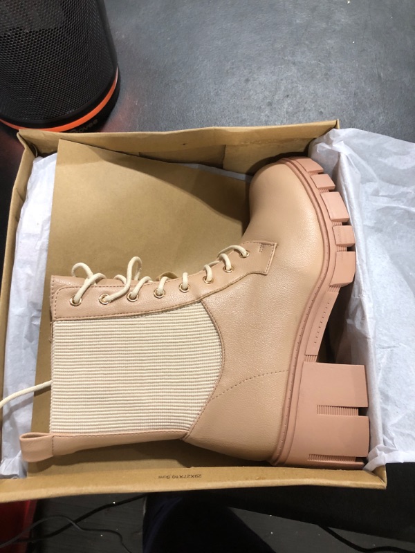 Photo 2 of Womens Platform Boots Lug Sole Lace Up Chunky Block Heel Ankle Winter Combat Booties Nude 7.5