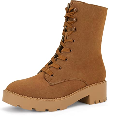 Photo 1 of Coutgo Women's Lace Up Combat Boots Military Ankle Booties No Slip Lug Sole Side Zipper Mid Calf Work Shoes
SIZE 8.5