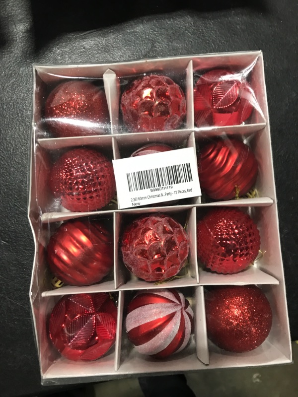 Photo 2 of 2.36"/60mm Christmas Balls Ornaments, Small Shatterproof Plastic Christmas Tree Decorations, Decorative Hanging Baubles for Christmas Holiday Wedding Party - 12 Pieces, Red