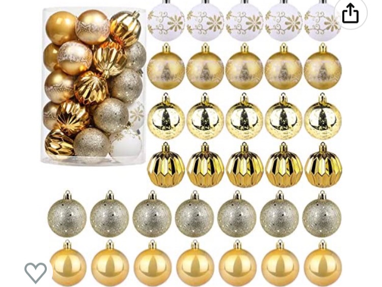 Photo 1 of 34 Pcs Christmas Ball Ornaments - 2.36" Christmas Tree Decorations Set Shatterproof Gold & White Christmas Ornaments Balls with Hanging Loop for Holiday Party Wreath Xmas Tree Decor