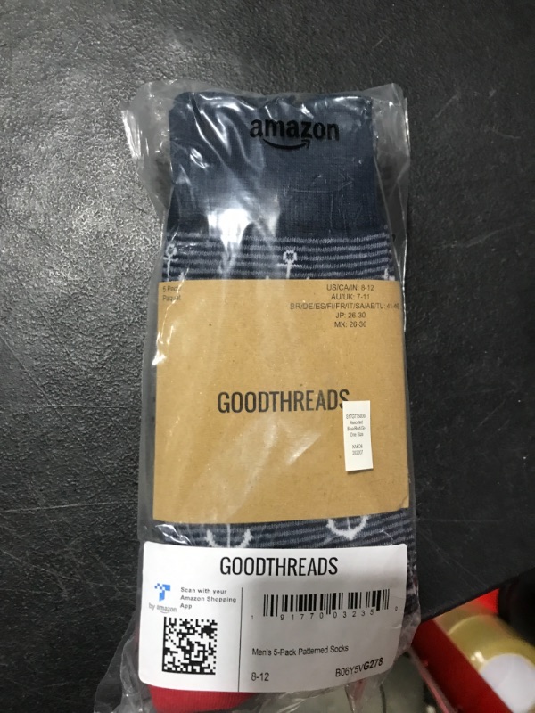 Photo 2 of Goodthreads Men's Patterned Socks, Pack of 5 One Size Blue/Red/Grey