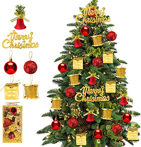 Photo 1 of 32pcs Christmas Tree Decoration Set Red Green Gold Christmas Ball Shatterproof Hanging Tree Ornament Assortment Set, Christmas Tree Ornament (Gold+Red)